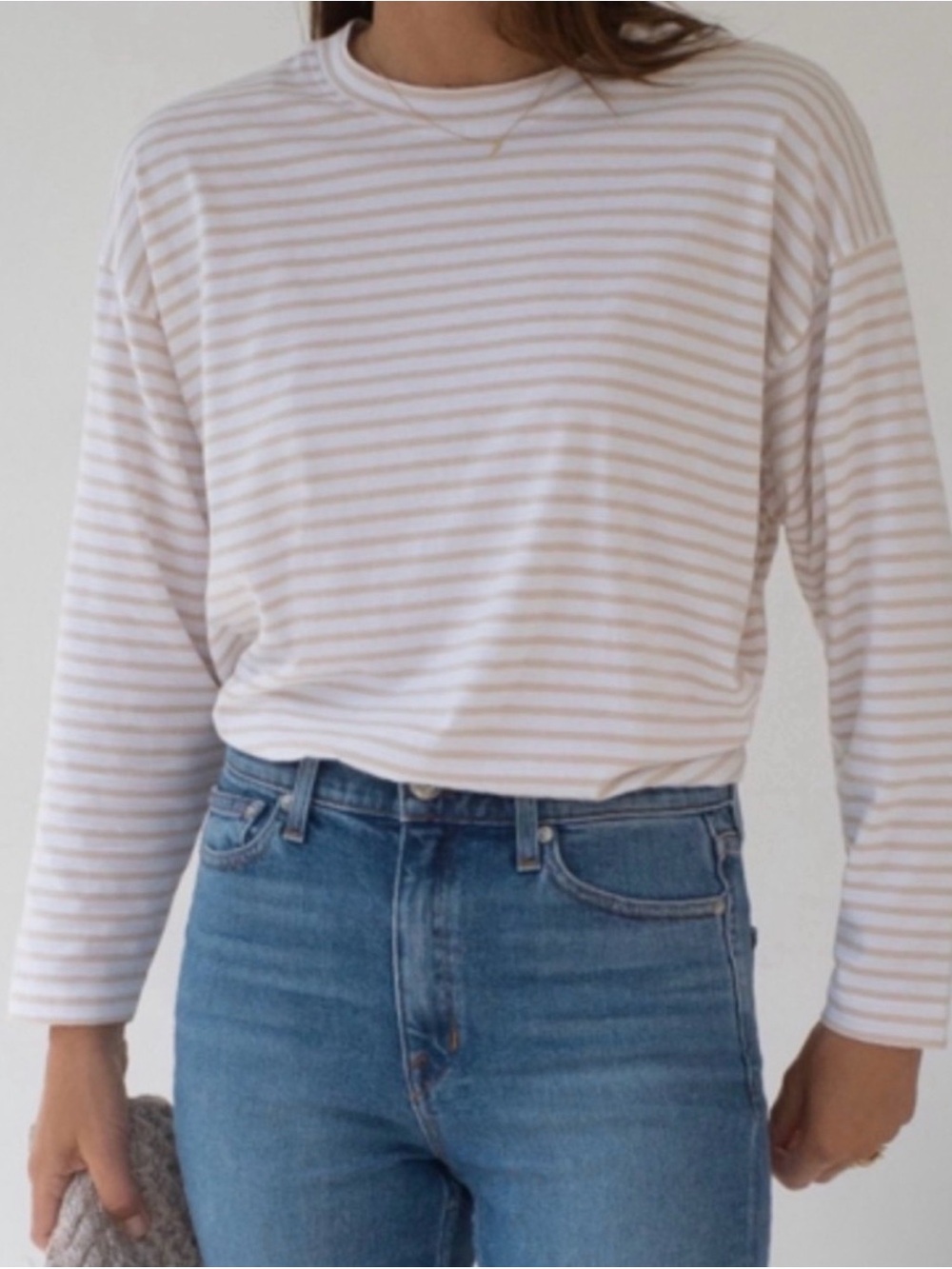 AYR Cream White Striped Long Sleeve Crewneck Top Tee Shirt Womens Size XL
